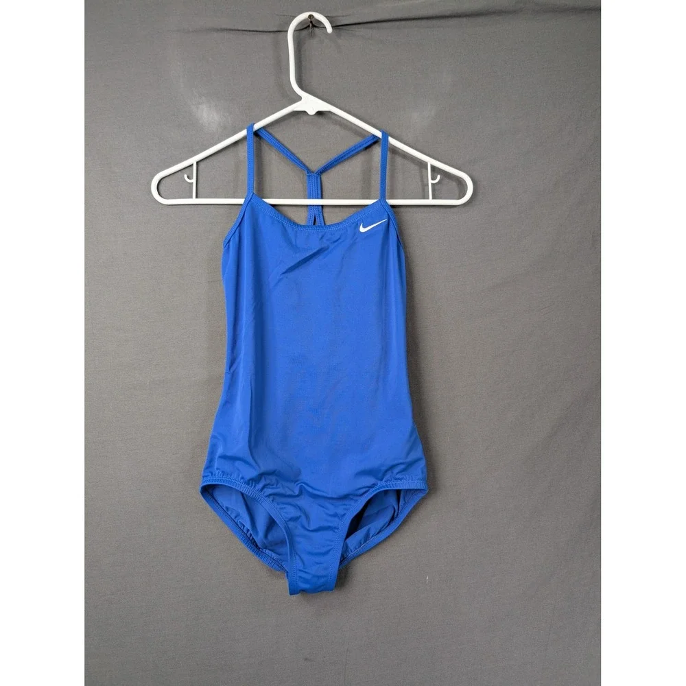 Nike Girls Blue Racerback One Piece Swimsuit NESS9644 Size M 10-12 Years